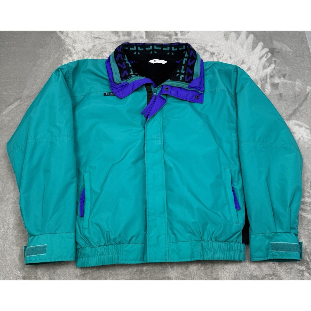 Vintage Columbia Coat Mens Large Teal 3 In 1 Fleece Jacket Aztec Ski Retro 90s